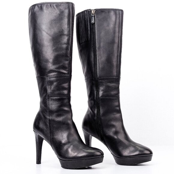 Rockport Women Black Leather Y2K Retro Vintage Heel Round Zip Tall Boots 7 - Picture 1 of 10